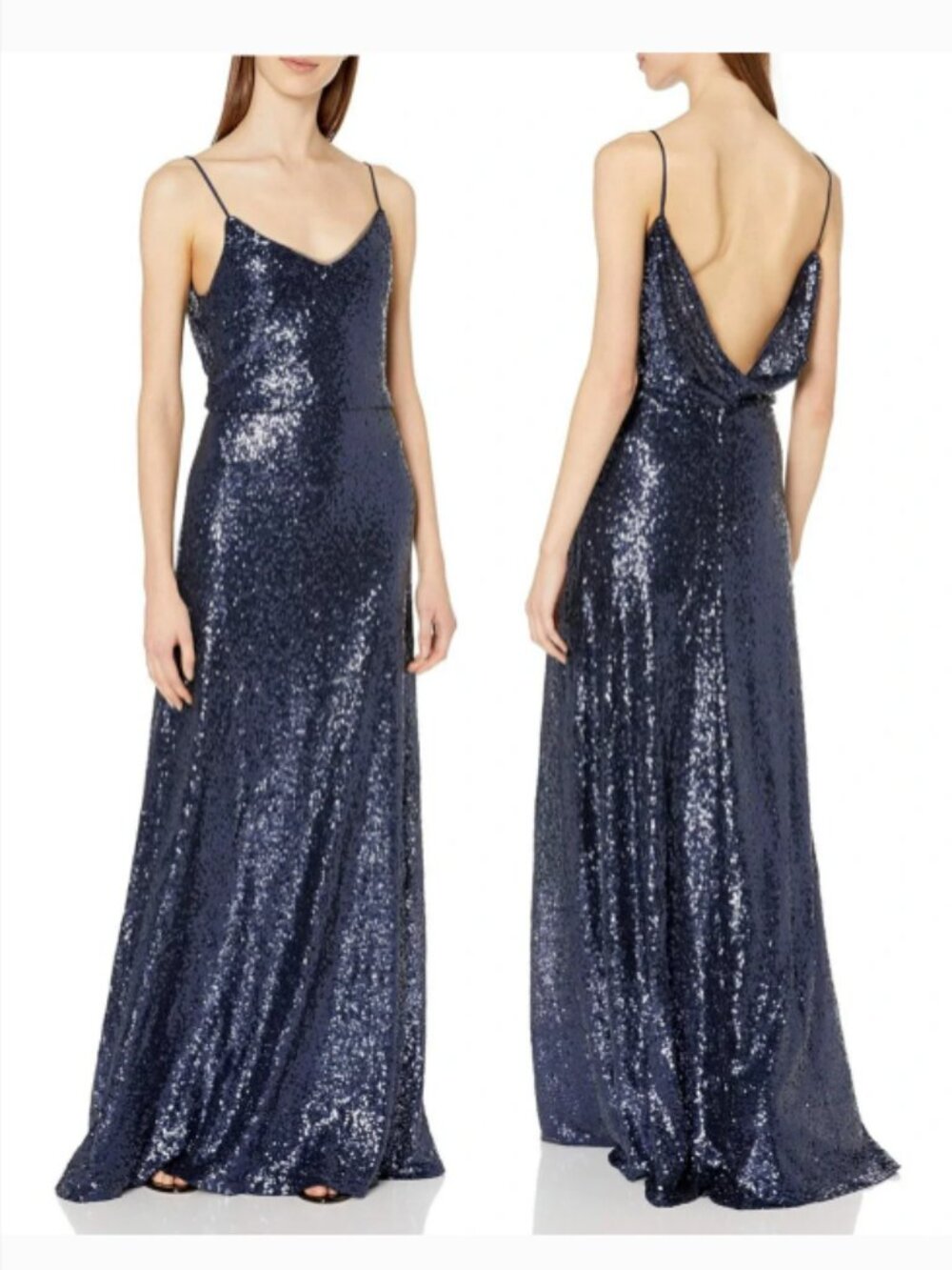 Jenny Yoo Jules Navy Sequin Backless Formal Gown Size 8